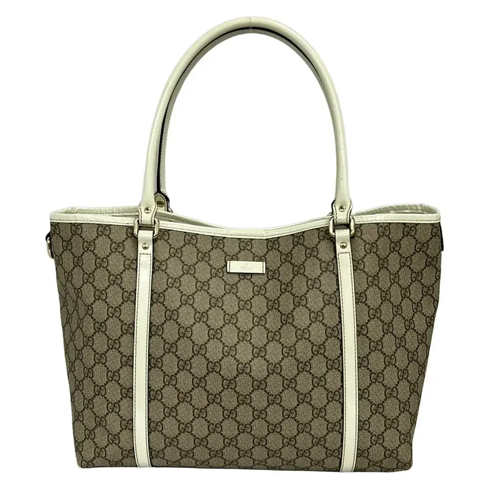 Gucci GG Plus/GG Supreme Tote Bag 197953 Beige Dark Brown Cream PVC Patent